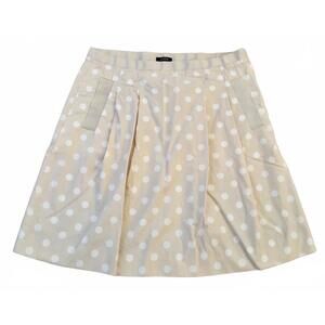 J.CREW Beige White Spring Polka Dots Nicky Skirt A-Line Pleated Cotton 4 - LN!